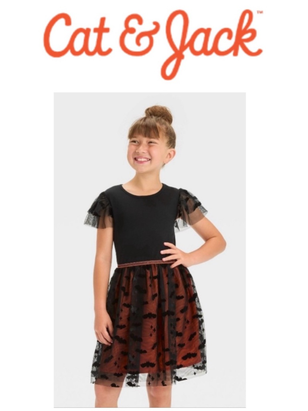 CAT & JACK Bat Halloween Tulle Dress Black Orange Party Trick Treat Girl L 10/12